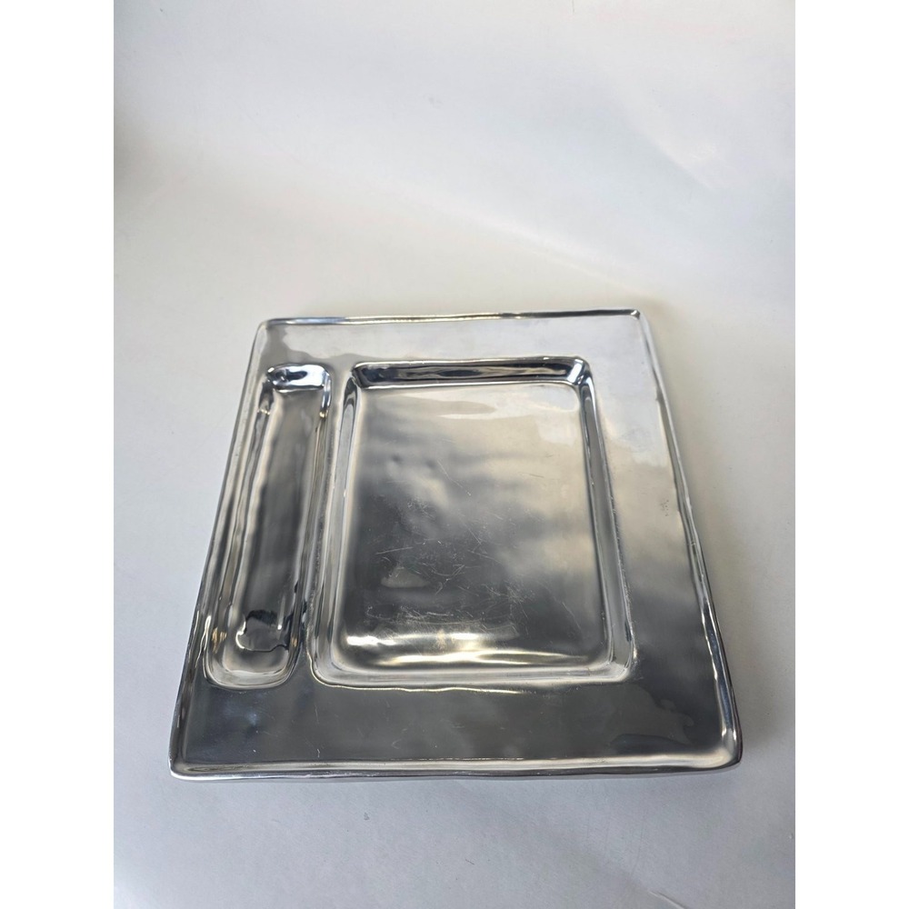 Beatriz Ball Divided Serving Tray Plate 13.5" x 12.5" Silver Color Large Dining